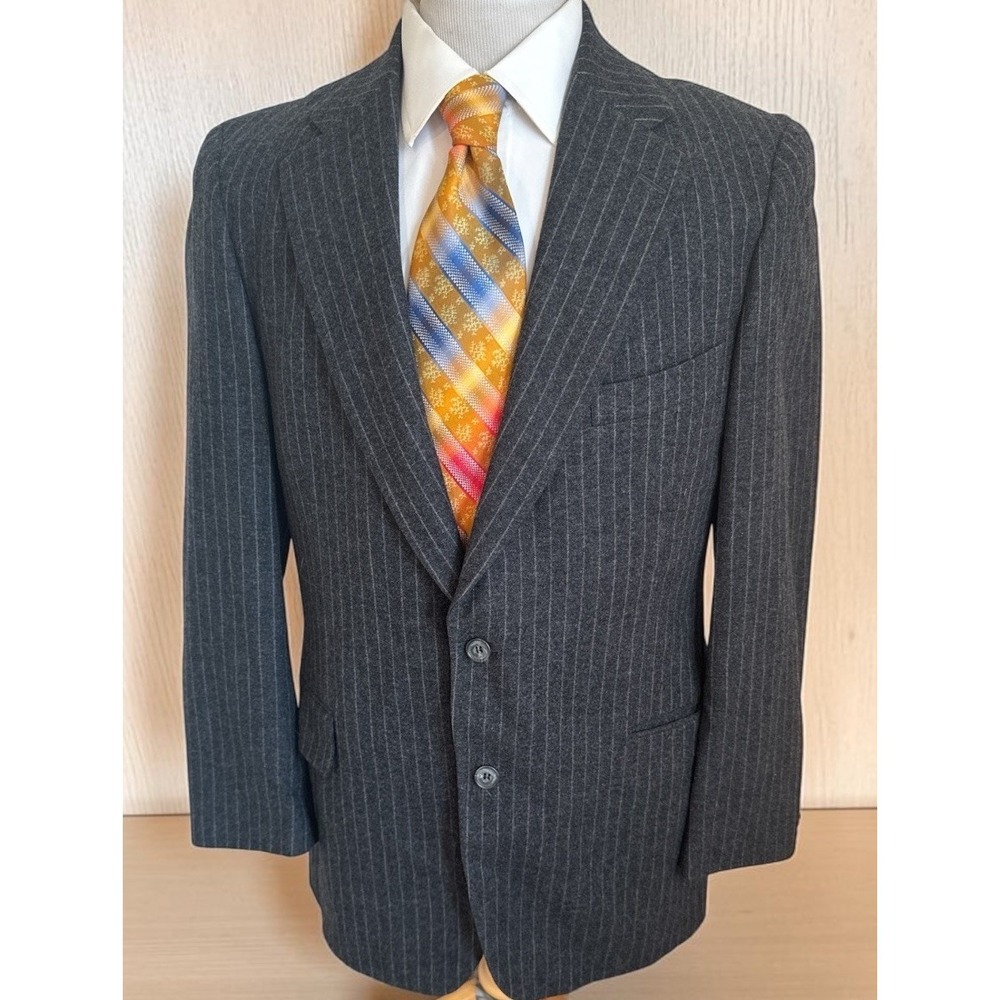 VTG Paul Stuart Sport Coat Sz 40R Charcoal Gray Pin Stripe Flannel Heavy Wool